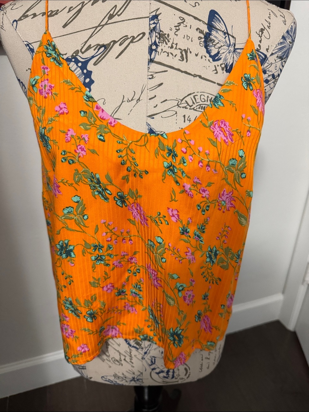 Anthropologie Orange Floral Spaghetti-Strap Cami